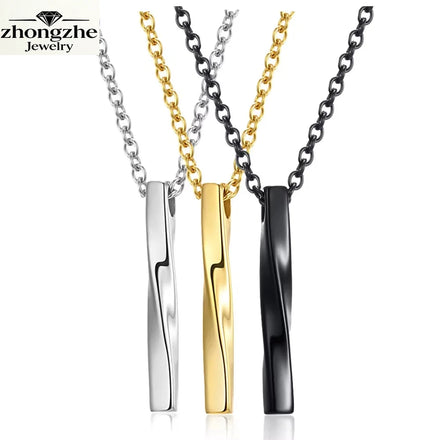 Factory Bar Necklace New Fashion Stainless Steel Waterproof Square Twisted Column Bar Pendant Necklace