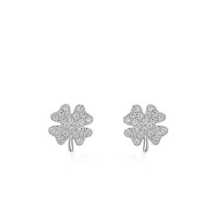 Wholesale Women's Fashion Jewelry 925 Sterling Silver Rhodium Plated Zircon High Quality Four Leaf Clover Earrings Gifts