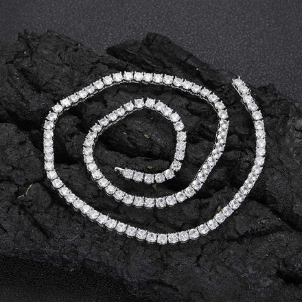 NUOYA 4mm Iced Out CZ Crystal Clasp Tennis Chain Silver Plated Chain Shiny Diamond Hip Hop Style Necklace