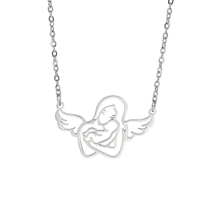 New Stainless Steel Necklaces Angel Wings Mother Baby Pendants Chains Fashion Jewelry Necklace for Women As Mother's Day Gift