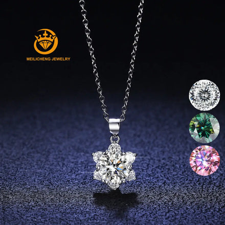 Factory Wholesale Vintage Design 925 Sterling Silver 1Carat Snowflake Custom Moissanite Pendant for Women Gift