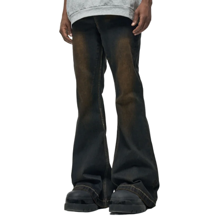 Custom Label Drop Ship Stock Street Wear Stock Baggy Jeans Manufacturer Men Blue Painted Stacked Flared Denim Jeans