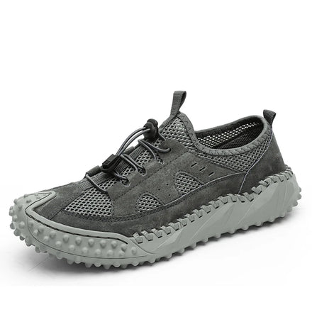 Factory Supply Breathable Mesh Genuine Leather Hand Sewing Anti slip Men 4 Season Summer Walking Hiking Shoes