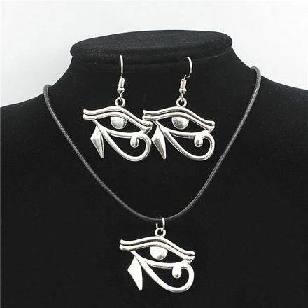 Fashion Silver Plated Jewelry Set Retro Ancient Egypt Pharaoh Eye of Horus Pendant Necklace Earrings Set for Women