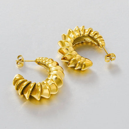 COOL Chunky Gold Plated Stainless Steel Jewelry Tarnish Free Luxury CC Piercing Stud Earrings for Women