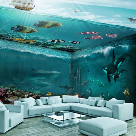 Sunken Castle Adhesive Wall 3d Ocean World Wallpaper in Children's Room