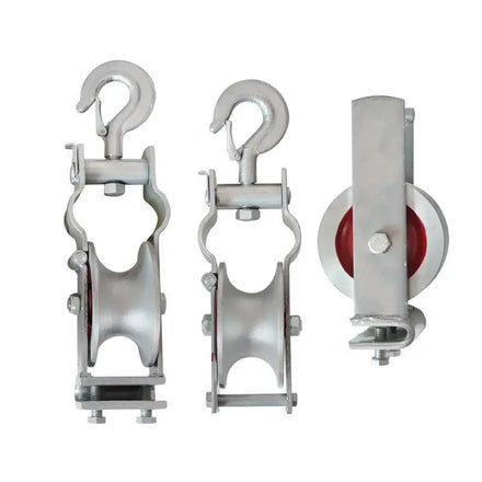 Steel Cable Pulling Pulley Aerial Cable Stringing Roller With Hook 5kN Rated Load
