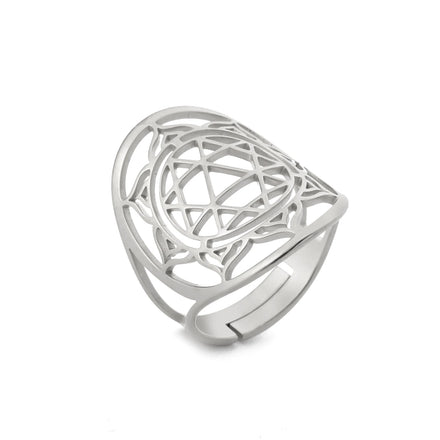 Stainless Steel Sri Yantra Mandala Rings Buddhist Yoga Sacred Geometry Chakra Finger Rings Jewelry Gift for Women