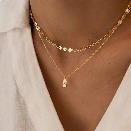 26 Letter Initial Pendant Necklace for Women Dainty Multi-Layer A-Z Initial 2 Layers Trendy Jewelry Gifts Weddings Parties