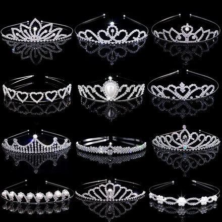 24 Design Simple Hair Jewelry Party Princess Crown Headband Wedding Bridal Pearl Silver Rhinestone Crown Tiaras for Women Girls