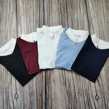 New Stand Collar Half Zipper Women Equestrian Riding Shirts Long Sleeve Riding Tops Base Layer Skin-friendly Breathable Shirt