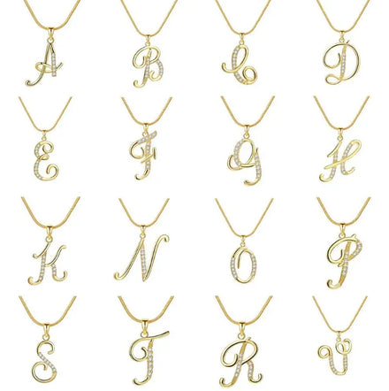 New 26 Alphabet Initial Pendant Necklace with Copper Insets and Zircon Clavicle Chain for Gifts