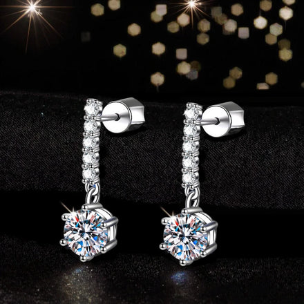 Luxury Romantic Tassel Six Claws Vvs 1CT Moissanite Earrings S925 Sterling Silver 925 White Studs Fine Jewelry for Women