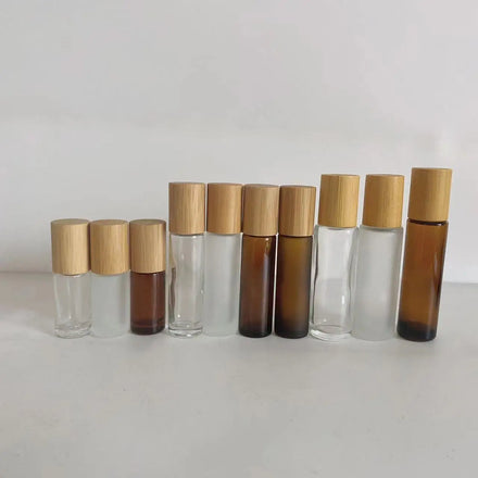5ml 10ml 15ml Clear/frosted/amber Roll on Glass Bottle Essential Oil Glass Roller Bottle with Roller and Bamboo Cap