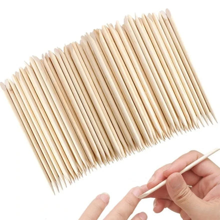 100pcs Wooden Cuticle Pusher Nail Art Stick Double-Side Orange Wood Manicures Remover Stick Nail Gel Polish Drawing Sticks Salon