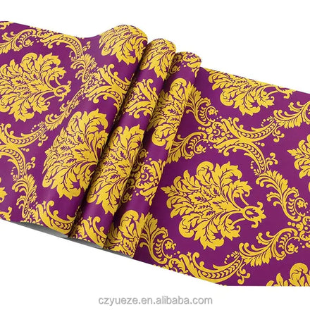 European Modern 3D Modern Non Woven Purple and Yellow Damask Wallpaper Living Room TV Background Suede Wall Paper Roll