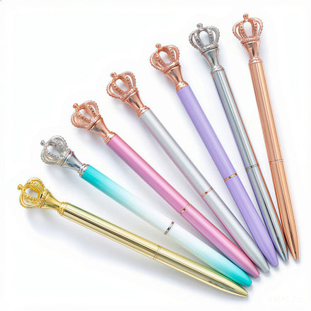 Cute Crown-Shape Rose Gold Color Metal Ballpoint Pen with Custom Logo for Promotion Gifts Sports Style Twist Ink Mechanism
