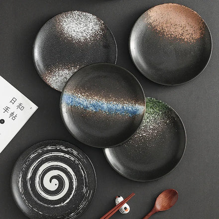 Japanese Retro Custom Dinner Porcelain Dinnerware Brown Ceramic Dessert Plate Pottery Dish Plate Sets for Wedding Party