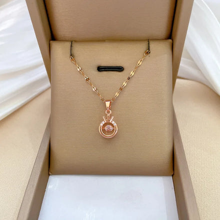 Light Luxury Titanium Steel Crown Shape Gorgeous Diamond Necklace for Women Collar Chain Stainless Steel Jewelry Charm