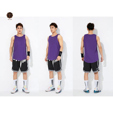 Wholesale Custom Men's Purple Fitness Tank Tops Vest Breathable Undershirt for Gym Training Bodybuilding Singlet