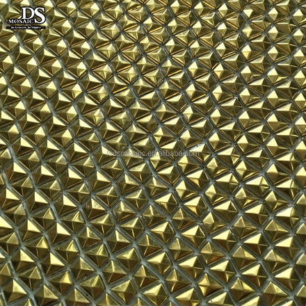 Golden Solid Aluminum 3D Shapes Metal Mosaic Tiles 4mm Thick Modern Interior Wall Tiles for Bathroom and Living Room