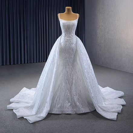 Jancember 231049 Luxury Sequins Beaded Scoop Mermaid Wedding Dresses With Detachable Train