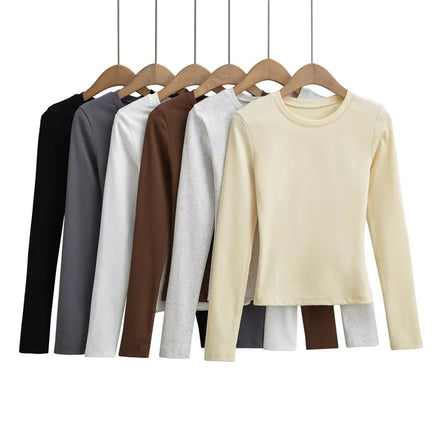 Women's Long Sleeve round Neck Active Tops Comfortable Soft Solid Cotton Compression T-Shirt