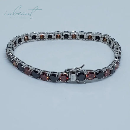 Silver 925 Original 5mm Round Brilliant Cut Diamond Test Past Black Red Moissanite Tennis Bracelet Chain for Women Fine Jewelry
