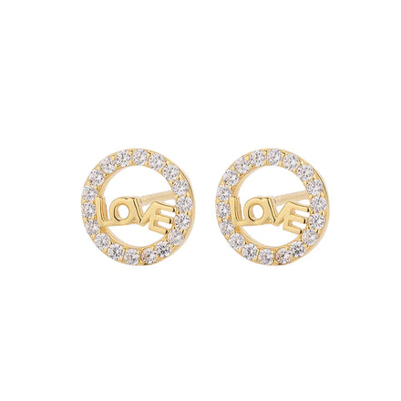 Fashionable Gold Plated 925 Sterling Silver Cute Letter Love Women's Stud Earrings for Anniversary Party Gift