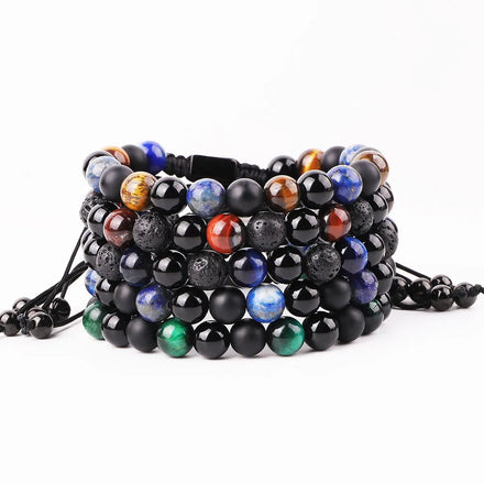 Classic Design Natural Stone Men Bracelet Custom Logo Lava Stone Tiger Eye Adjustable Bracelet for Man