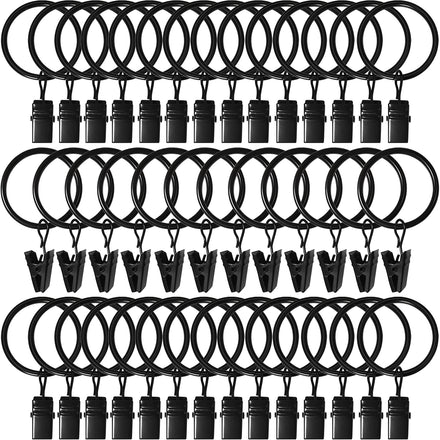 AMZSEVEN - Anillas para Cortina con Clips, Clips para Cortina con Anillos, 3,2 cm de diámetro Interior, adecuadas para Barras de Cortina de hasta 2,5 cm, Paquete de 40 Unidades, Negro