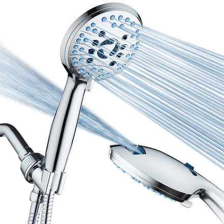 AquaCare - Cabezal de ducha de mano de alta presión con 8 modos, boquillas antiobstrucciones, lavado a presión integrado para limpiar bañera, azulejos y mascotas, manguera de acero inoxidable extra