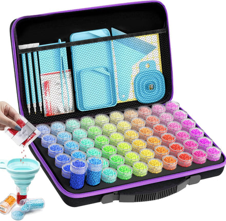 ARTDOT Estuche 60 Latas para Accesorios de Diamond Painting, Almacenaje Portátil para Pintura de Diamante Adultos, Regalo para manualidades, guarda tu Cuadro personalizado, Piedras y Abalorios