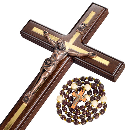 Asterom Crucifijo de pared – Cruz de madera hecha a mano para pared, crucifijo católico – 12 pulgadas
