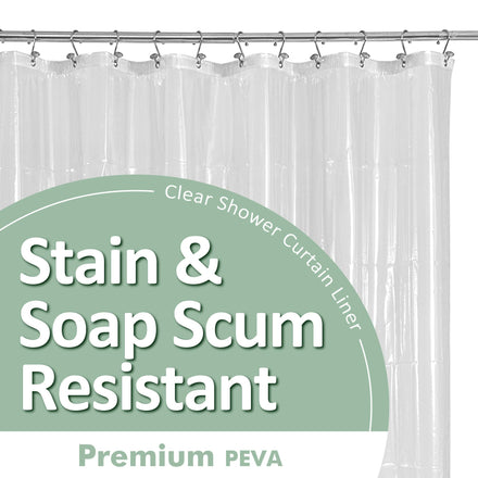 Barossa Design Forro de ducha de plástico de PEVA de alta calidad con ojales inoxidables y 3 imanes, cortinas de baño impermeables y ligeras de tamaño estándar, transparente