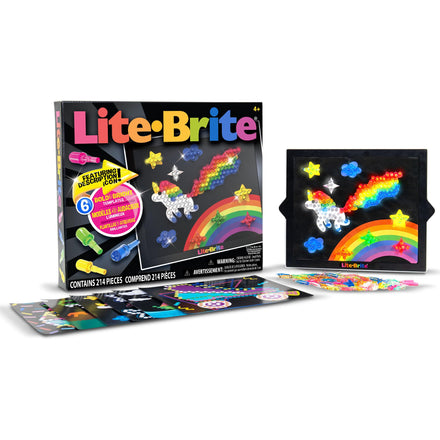 Basic Fun 2215 El clásico por excelencia de Lite-Brite, tablero de dibujo que se ilumina, tablero de dibujo con luz LED con colores, tablero de dibujo con efecto brillo de neón, de a partir de 3 años