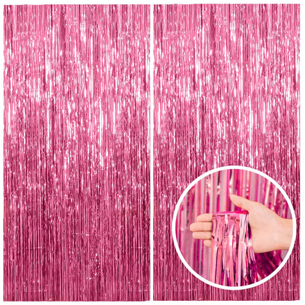 BOMSI Paquete de 2 telón de Fondo Rosa para decoración de Fiesta, Cortina de oropel para Fiesta, telón de Fondo de Aluminio, decoración de cumpleaños, Cabina de Fotos, telón de Fondo Rosa, decoración