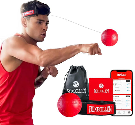 Boxbollen Original con aplicación, Utilizado por celebridades – MMA Gear Box Ball – Bola de reacción con Correa Ajustable – Integración interactiva de la aplicación Boxball – 1 Paquete