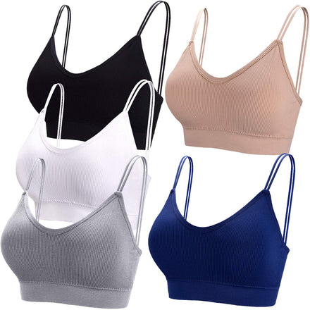 BQTQ 5 Piezas Sujetador de Camisola con Tirantes Bralette Sin Aros para Mujer, 5 Colores (Negro, Blanco, Gris, Beige, Azul Marino, M)
