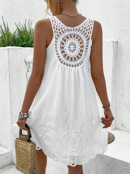 Breezaya Sleeveless Dress with Lace Appliques, Vacation Beach Outfit for Women
