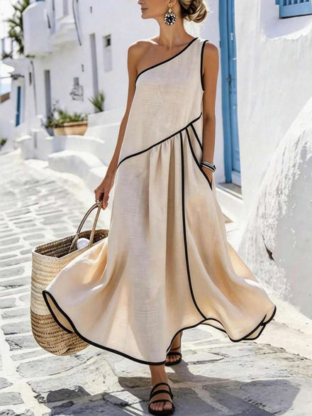 Breezaya Sleeveless Dress with Pocket for Vacation, Elegant and Classic Summer Dresses for Women, Flowing and Long Bohemian Dress for Women, Resort Wear for Vacation