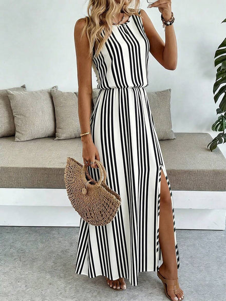 Breezaya Women's Casual Maxi Dress with Round Neck and Sleeveless Design