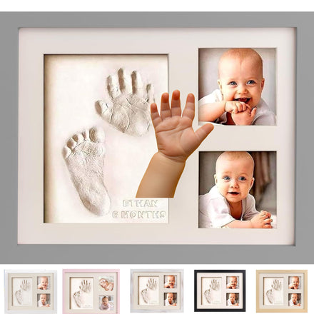 Bubzi Co Kit de Recuerdos para Recién Nacidos – Regalo para Bebé Niño o Niña, Marco de Huellas y Fotos, Decoración de Habitación Infantil (Fresh White)