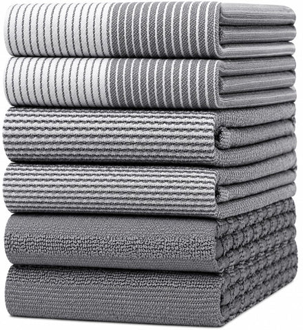 Bumble Kitchen - Paños de Cocina de Mano, Juego de 6 Unidades, algodón Hilado en Anillo de Lujo, Suave y Duradero con 3 Texturas Diferentes, Extra Grande, 50 x 70 cm, Color Gris