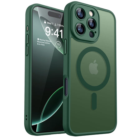 CANSHN Funda Magnética para iPhone 16 Pro(6.3 Pulgadas), Compatible con MagSafe, [Protección Total de La Cámara] Carcasa Fondo Mate Translúcido,Verde Oscuro