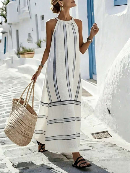 Casual Printed Straight Dress for Women, Model 2026, Sleeveless, Round Neck, Halter Neckline, with Back Zipper, Suitable for Beach, Daily Wear, Dates, Parties