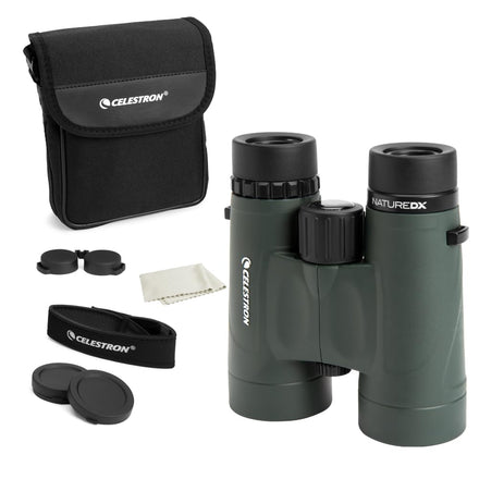 Celestron 71332 Nature DX de 8 x 42 mm Prismáticos con Lente Multicapa, Cristal de Prisma BaK-4 y Funda de Transporte, Verde