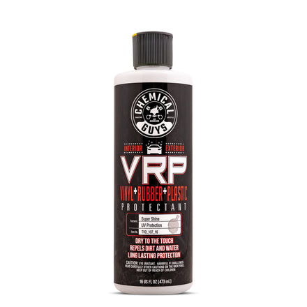 Chemical Guys Protector de Vinilo, Gomas y Plásticos Interiores y Exteriores VRP Vinyl, Rubber, Plastic Protectant 473 ml. Restaura y Proporciona un Acabado Negro Intenso.