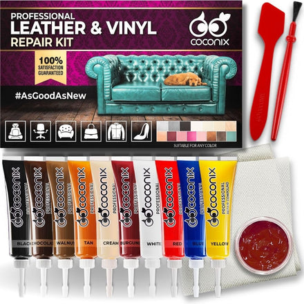 Coconix Kit de Reparación de Cuero y Vinilo | Repara rasgaduras, Agujeros, rayones y peladuras en Muebles, Asientos de Coche y Chaquetas | Fácil de Usar con Colores Personalizables