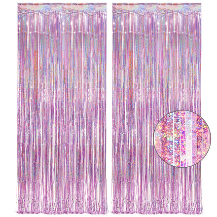 Cortina Cumpleaños Rosa Láser 2 Piezas - GREATRIL Metálica Serpentinas Flecos Fondo Cumpleaños Decoracion para Niña KPOP Bautizo Unicornio Princesa Sirena Graduación Fiesta